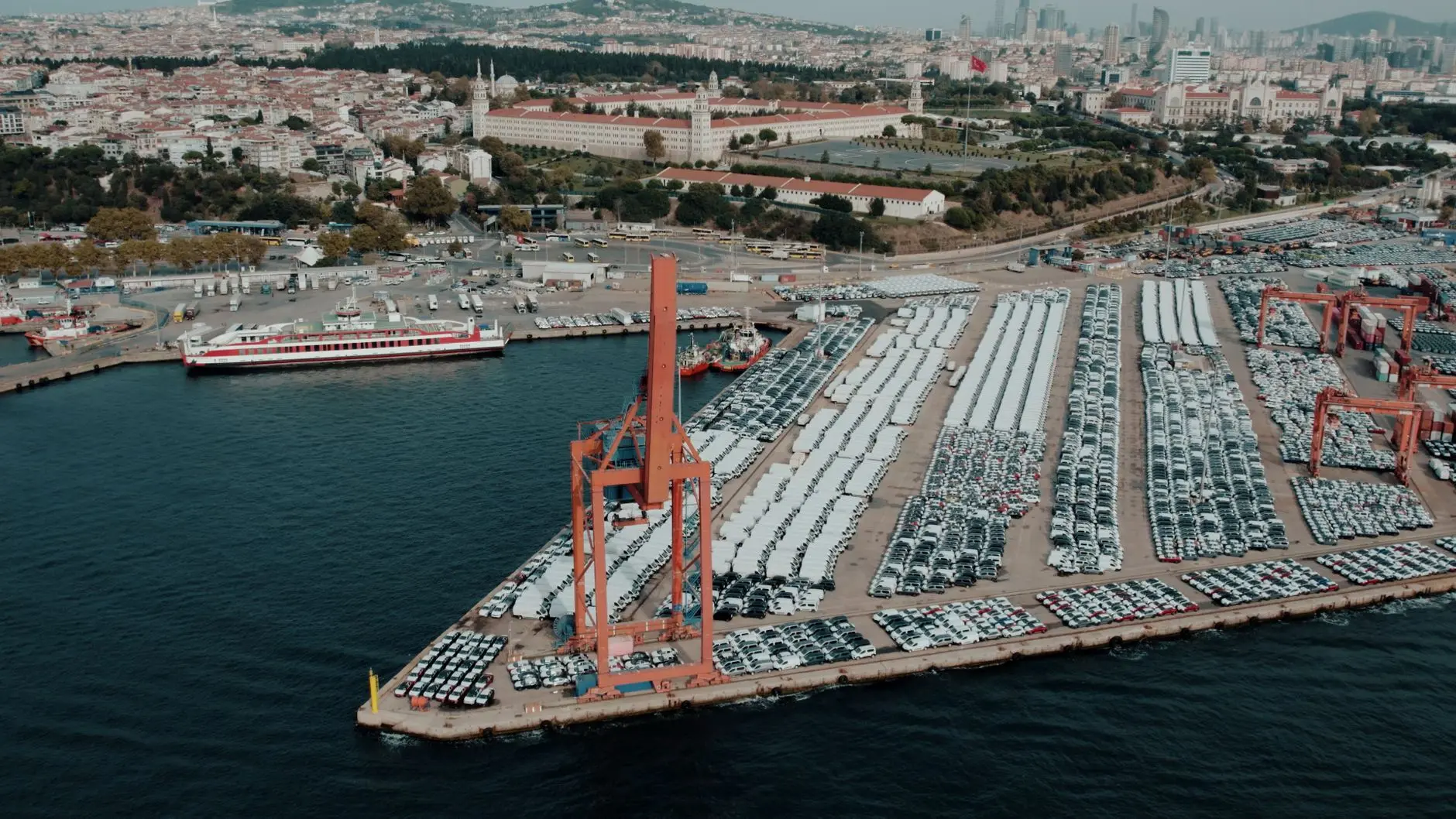 Cargo ships and shipping containers at a Turkish port facilitating international export trade