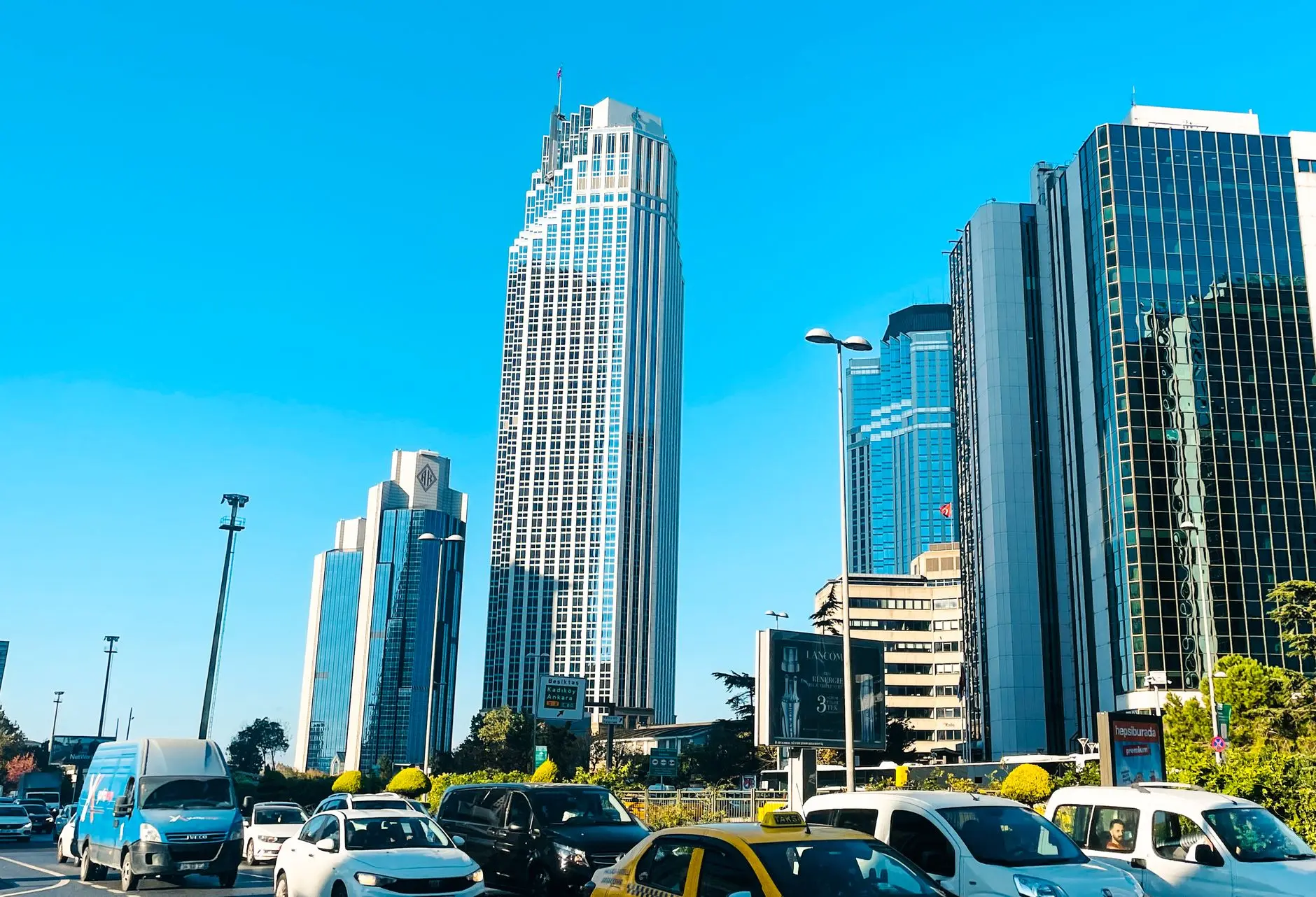 Modern financial district skyscrapers representing Turkey foreign investment and capital markets.